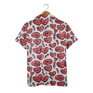 Decorative Hearts Hawaiian Shirt with Floral Patterns and Swirl Designs