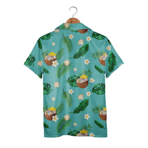Deep Navy Blue Coconut Citrus Hawaiian Shirt with Palm Leaves and Stars