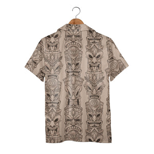Dense Tiki Mask and Feather Hawaiian Shirt on Deep Teal