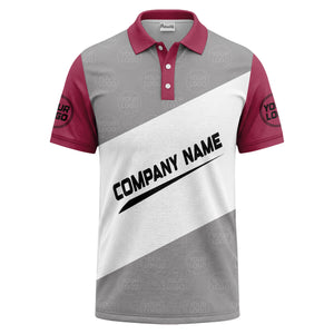 diagonal stripe monogram logo gray white black corporate polo shirt