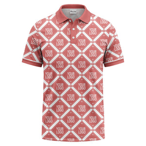 diamond grid logo repeat all over print polo shirt
