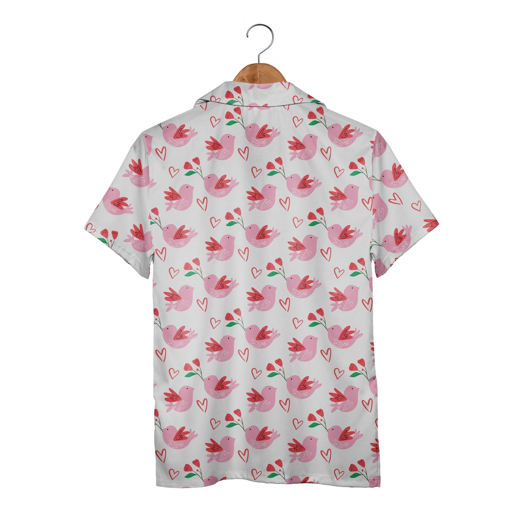 Doodle Art Hearts Hawaiian Shirt in Baby Blue with Coral and Pink Accents