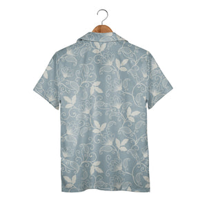 Dusty Blue Floral Scrollwork Hawaiian Shirt with Elegant Vine Pattern