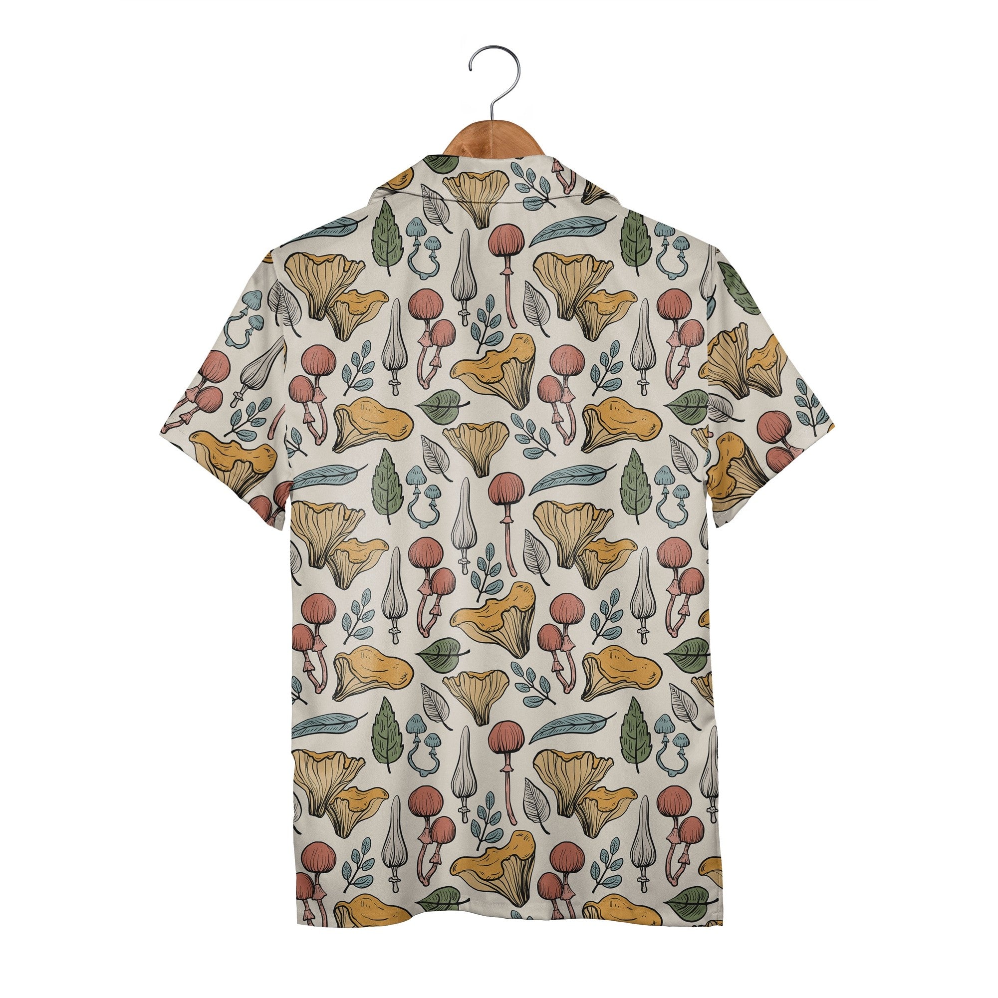 Dusty Rose Botanical Forest Mushroom Hawaiian Shirt Hand Drawn