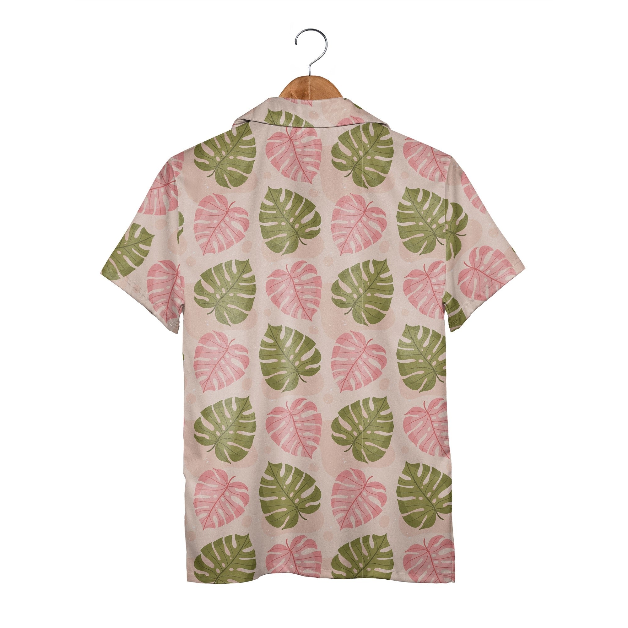 Dusty Rose Hawaiian Shirt with Organic Monstera Shapes