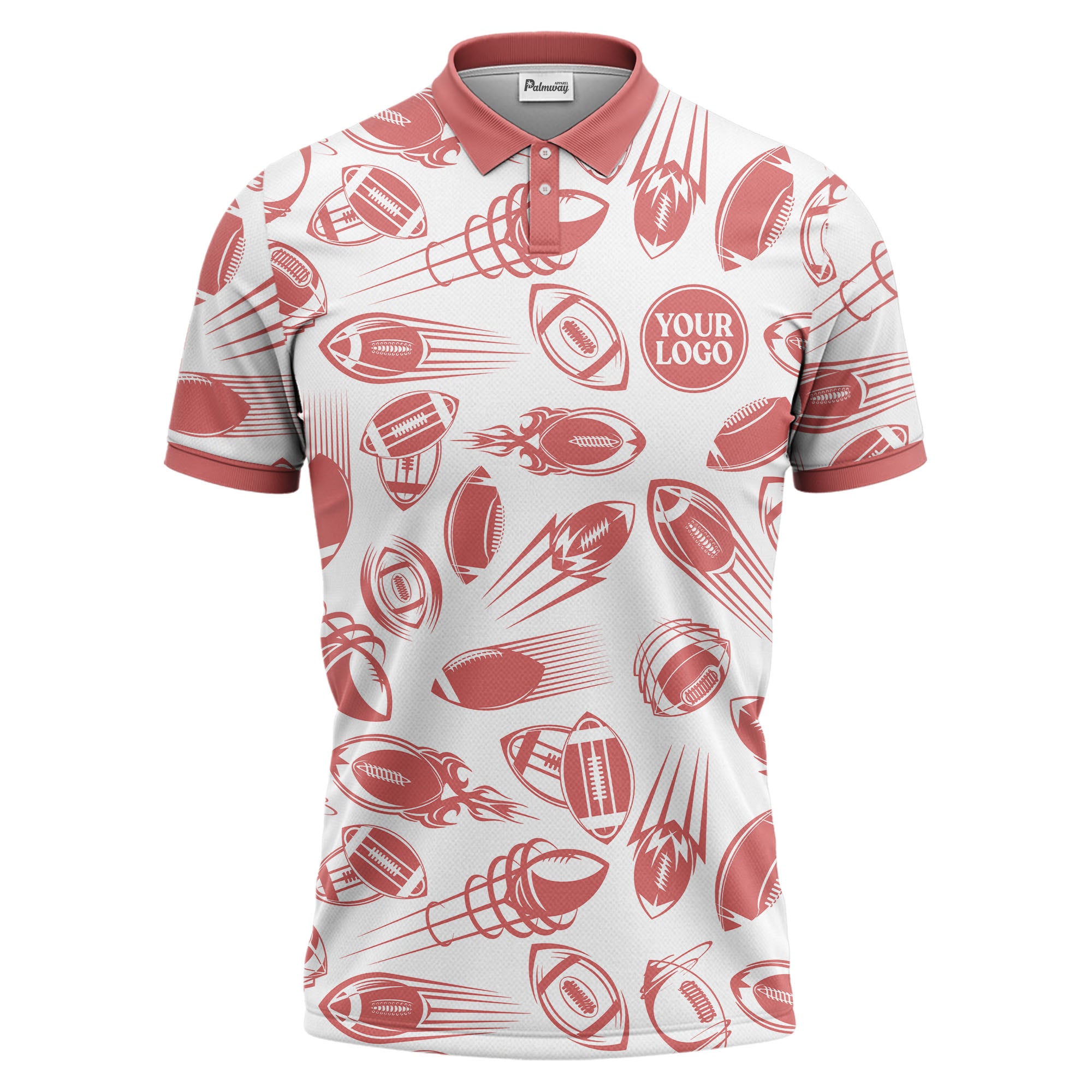 dynamic footballs & speed lines graphic black white sports polo shirt