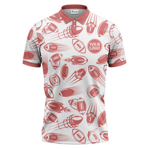dynamic footballs & speed lines graphic black white sports polo shirt