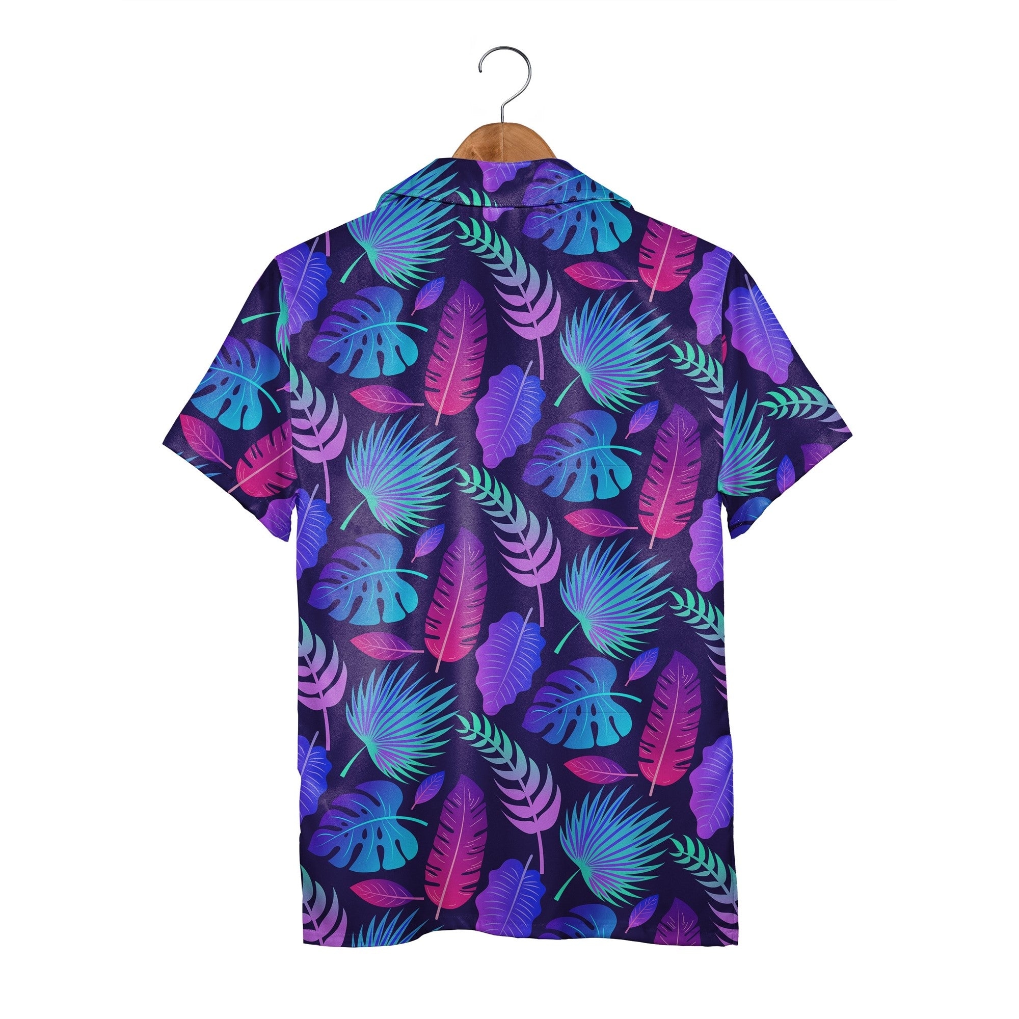 Electric Glow Hawaiian Shirt with Neon Gradient Leaves