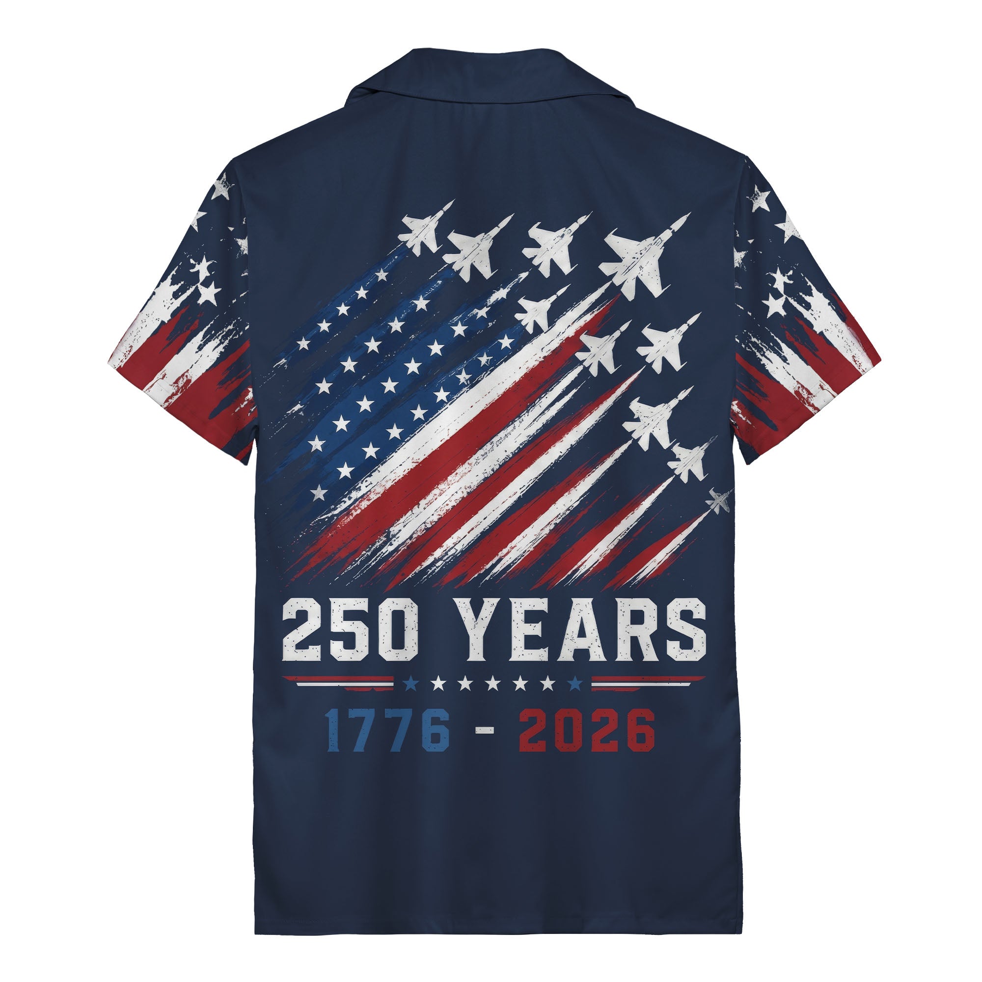 fighter jets streaking through american flag stars & stripes hawaiian shirt