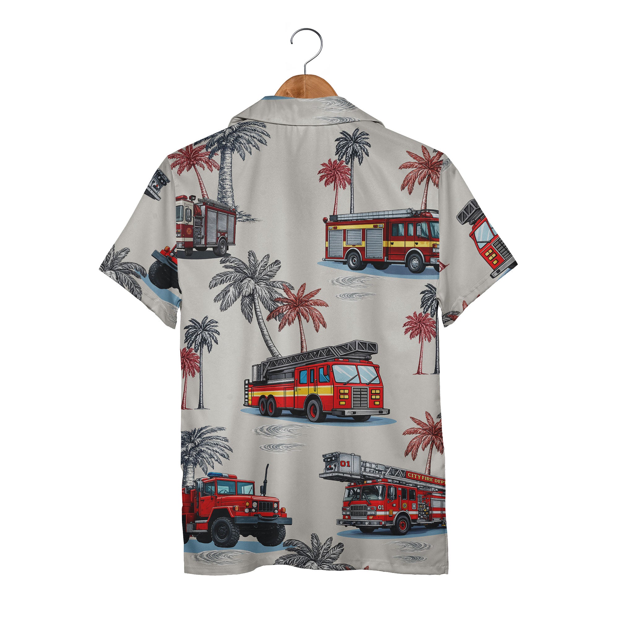 Fire Engine Surf Splash Tropical Aloha Button Down Shirt Hawaiian Shirt