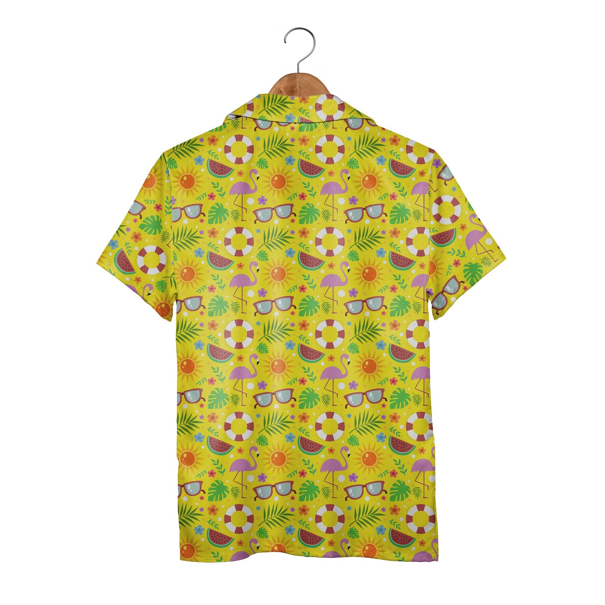Flamingo Fiesta Hawaiian Shirt with Watermelon and Sunglasses Motifs