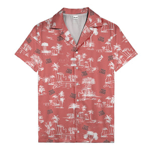 flamingo oasis black palm trees repeat pattern hawaiian shirt for men