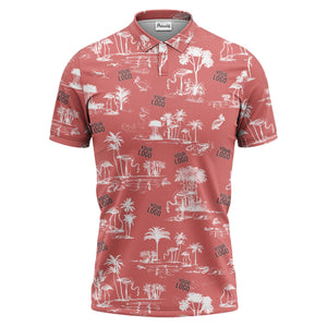 flamingo oasis palm trees sketch pattern black white polo shirt for men