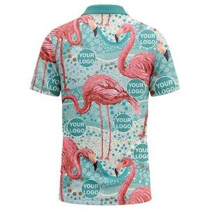 flamingos & teal wave watercolor paradise polo shirt for men