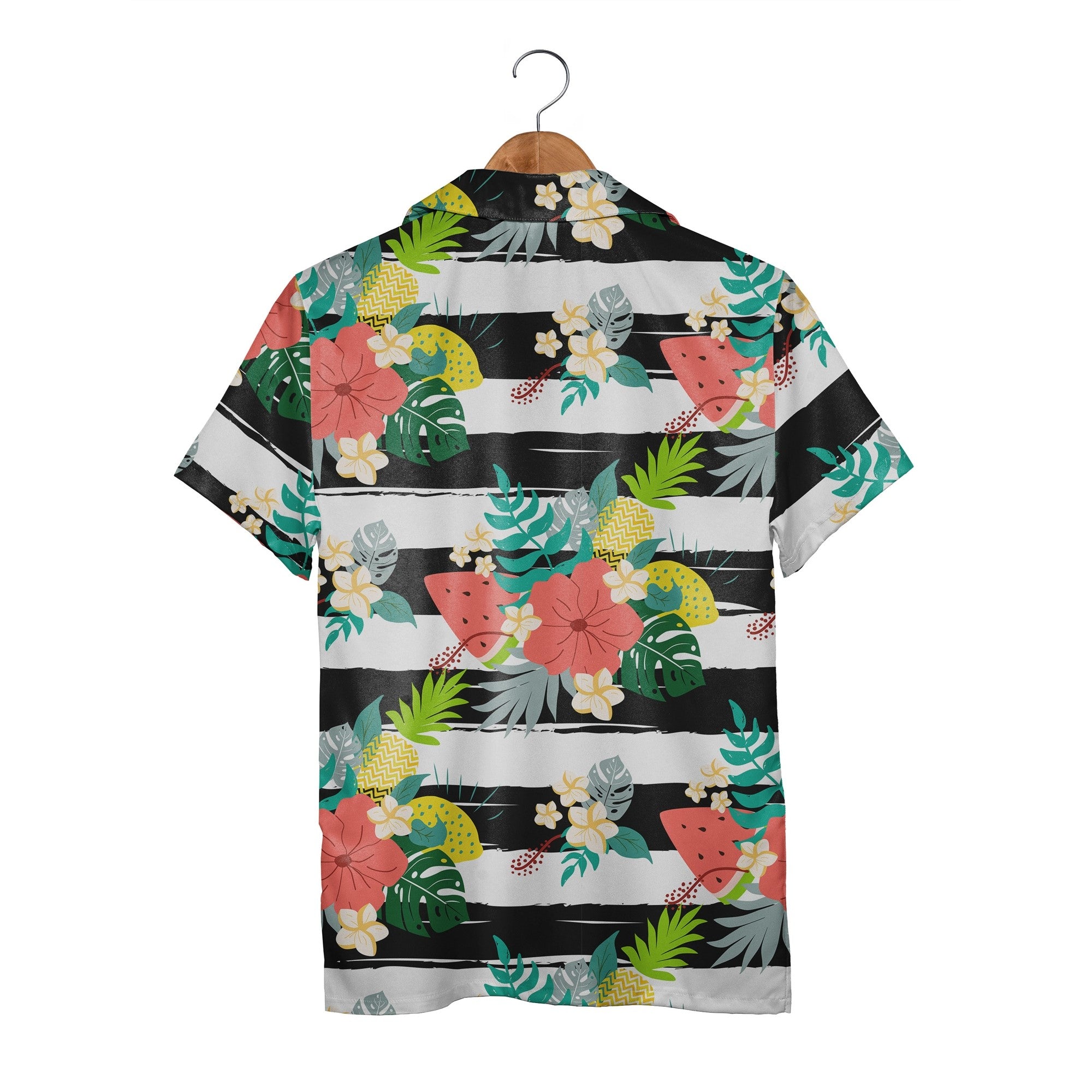 Folk Art Wavy Stripe Hawaiian Shirt on Forest Green Background