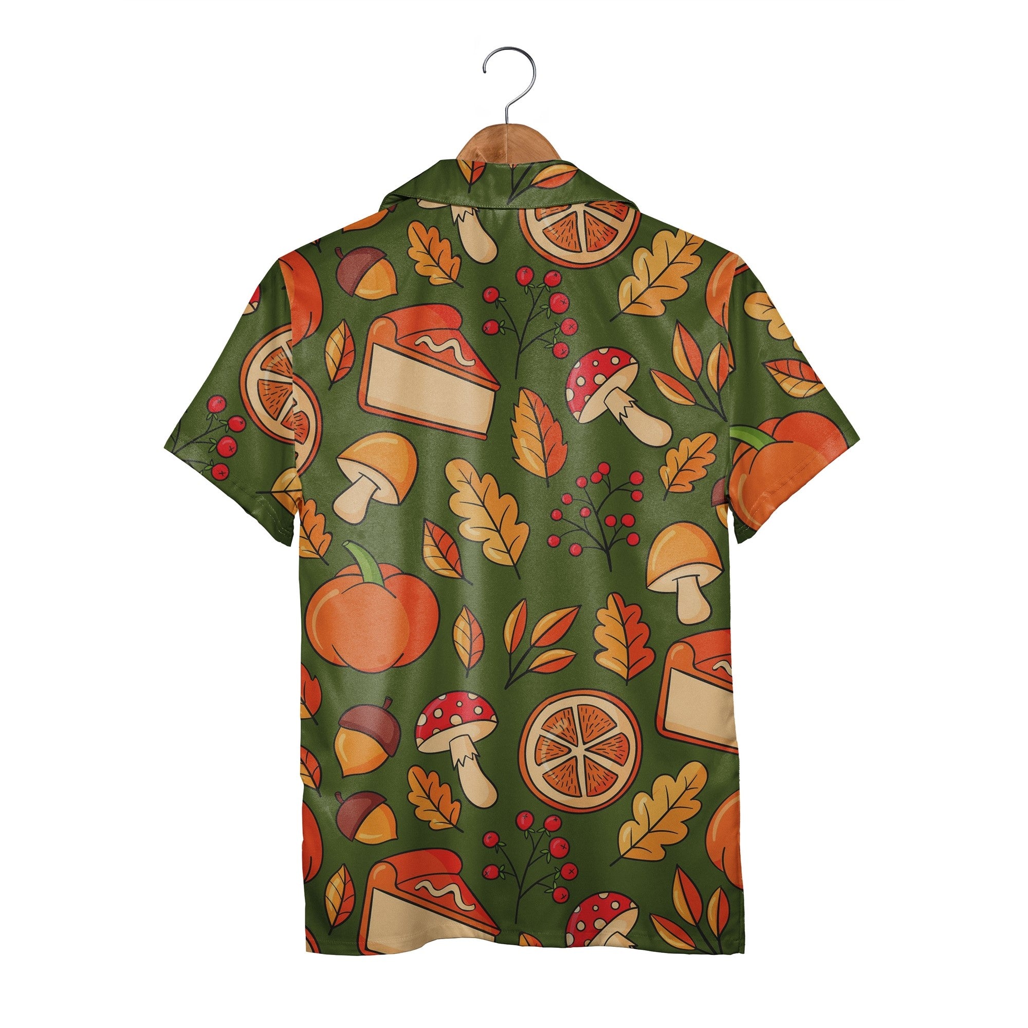 Forest Floor Hawaiian Shirt with Oak Leaves Acorns and Spotted Mushrooms