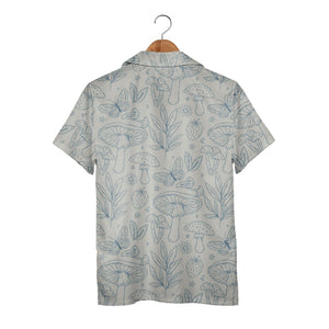 Fuchsia and Cyan Doodle Mushroom Hawaiian Shirt on Navy Blue
