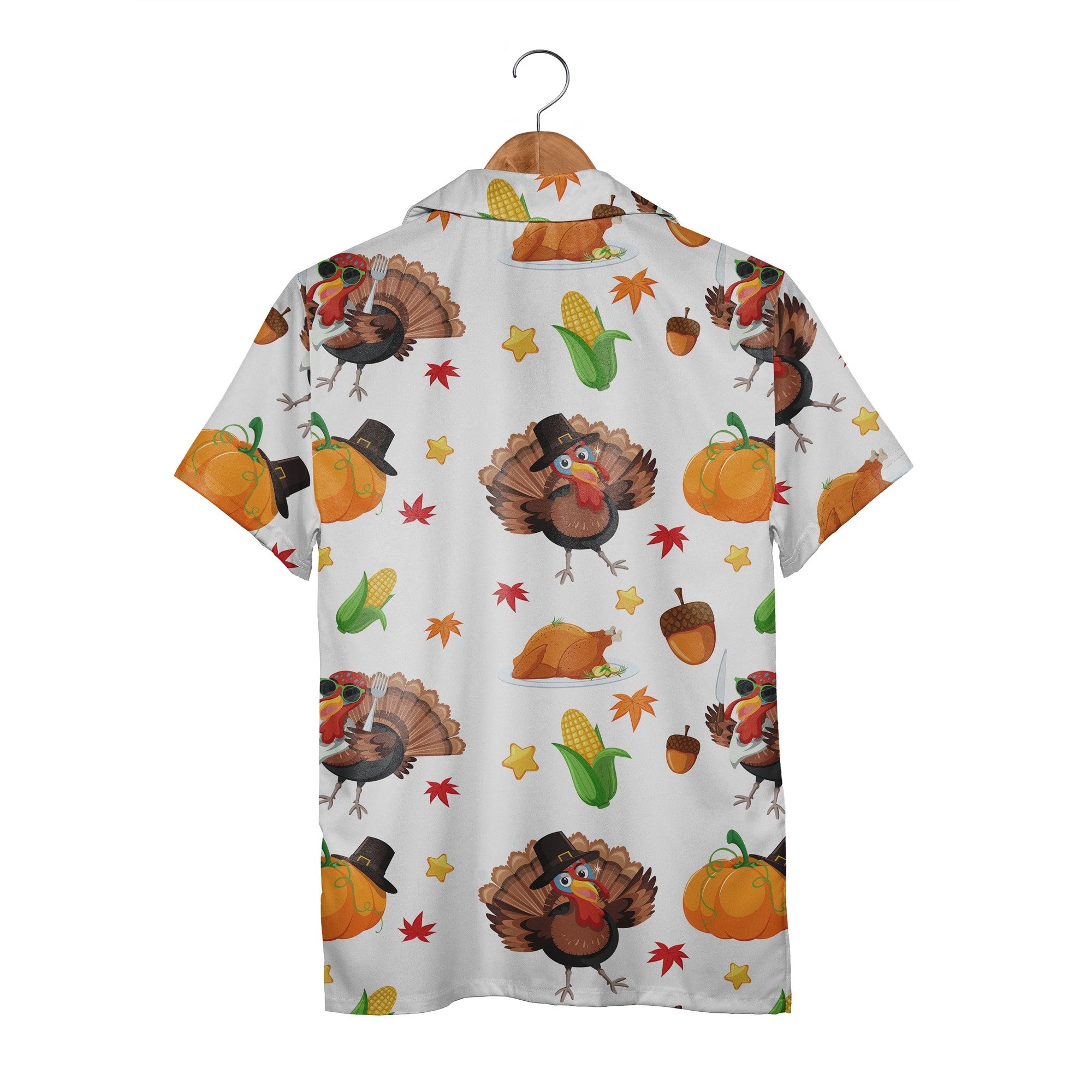 Funny Turkey Hawaiian Shirt with Sunglasses Pilgrim Hats and Roasted Dinner
