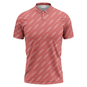 gold custom logo repeat pattern on black luxury minimalist polo shirt