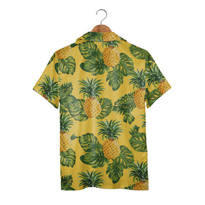 Golden Pineapple Hawaiian Shirt with Monstera Leaves Vector Art