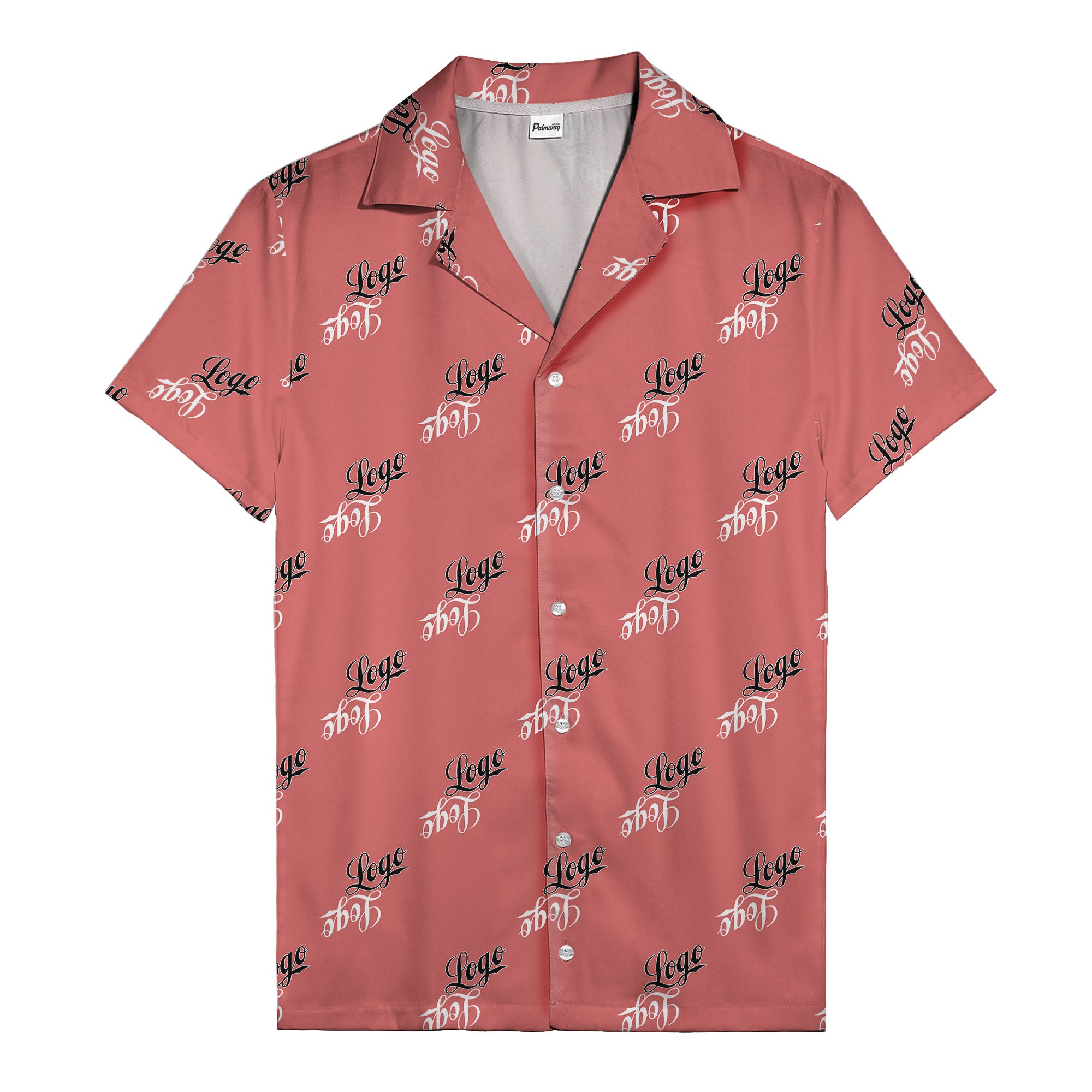 hand-drawn calligraphic script logo repeat black white hawaiian shirt for men