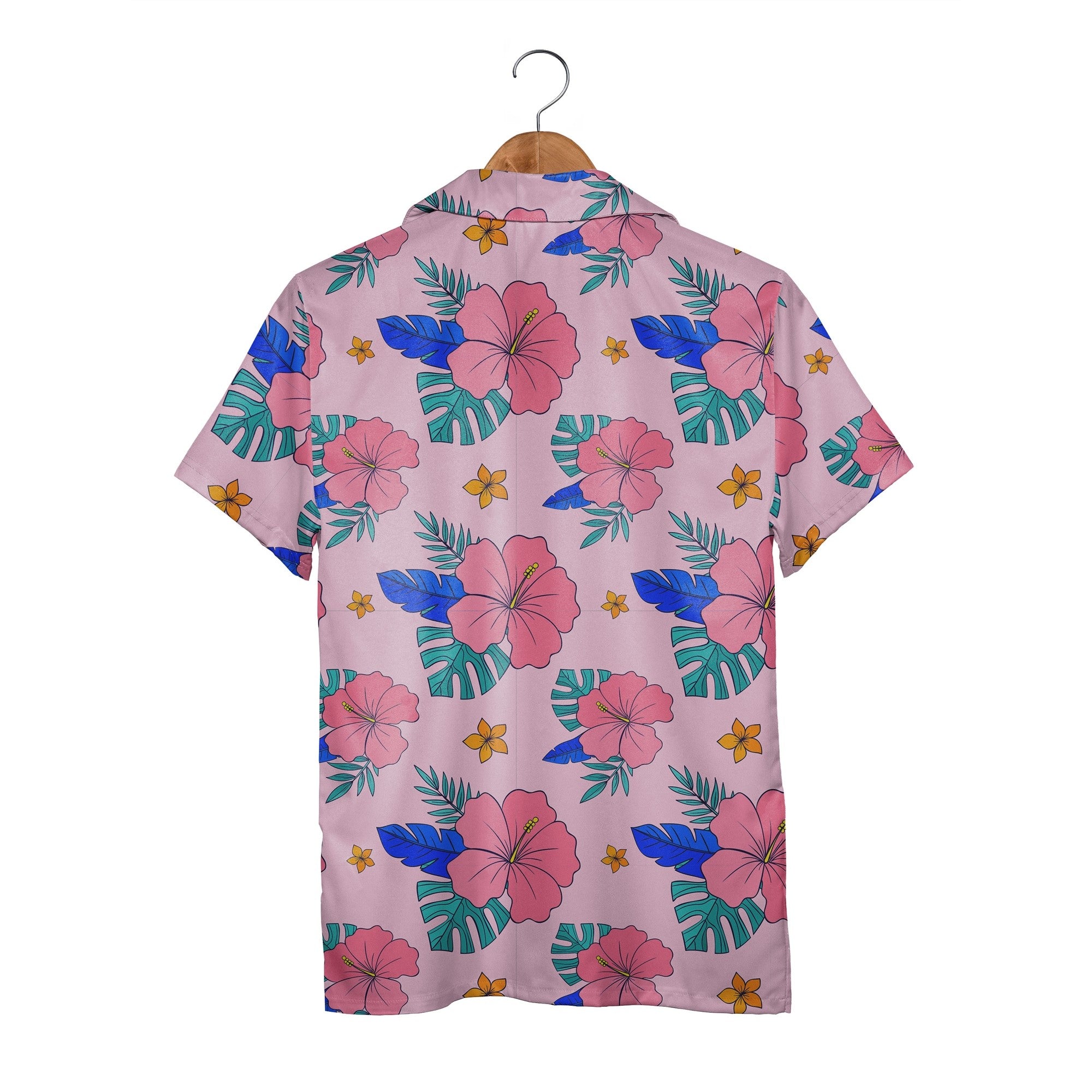 Hot Pink Hibiscus Hawaiian Shirt with Royal Blue Foliage