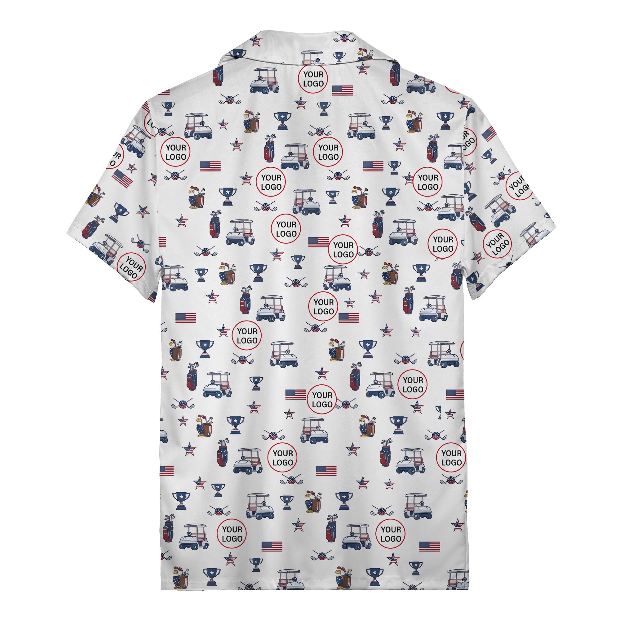 illustrated golf cart trophy flag hawaiian shirt for men