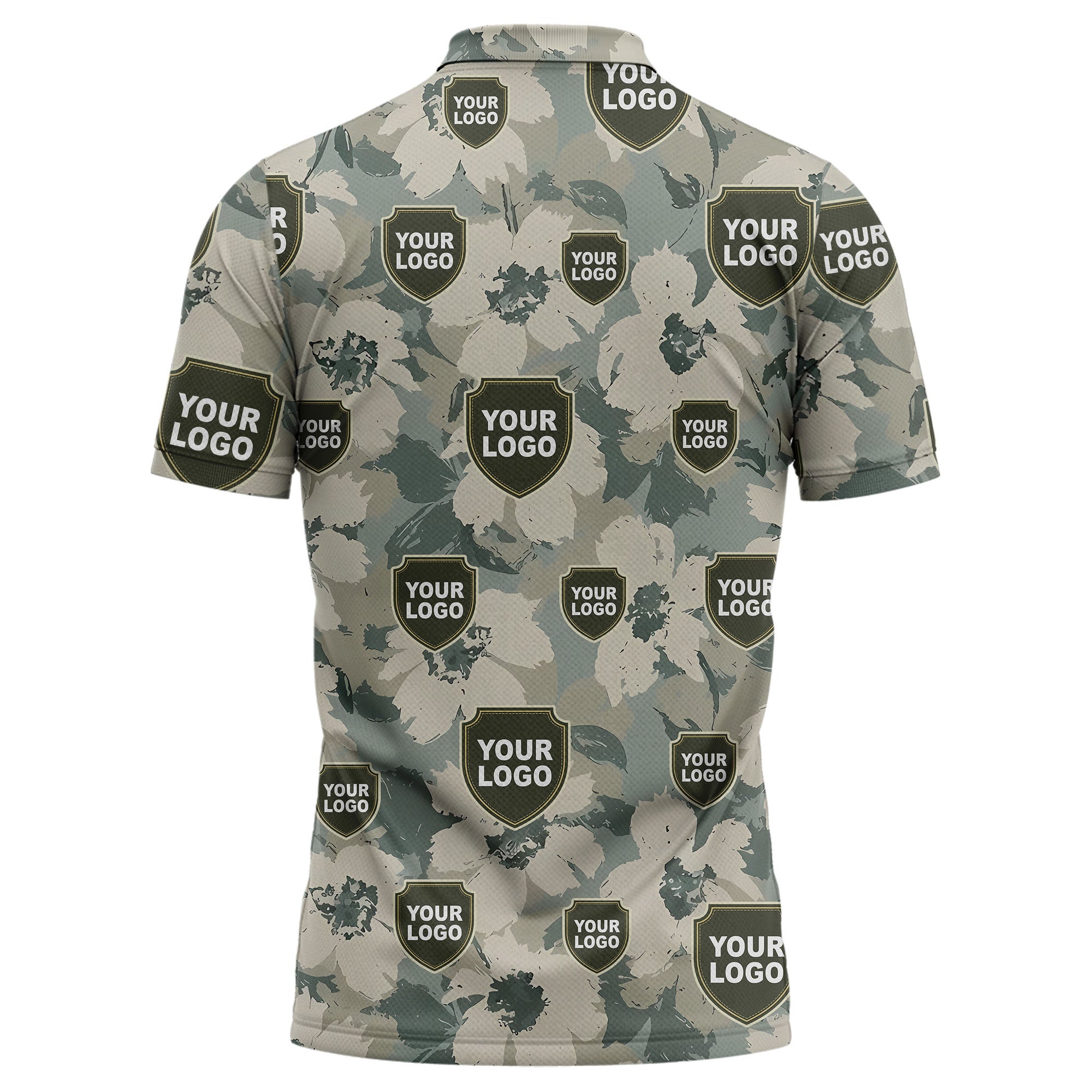 illustrated military camouflage shields polo shirt for outdoor adventure seekers
