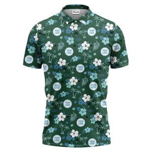 Illustrated Tropical Palm & Hib Floral Polo Shirt For Summer Vacations