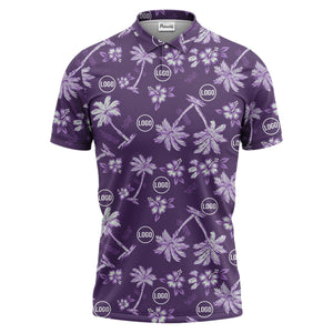 illustrated tropical paradise palm tree and floral polo shirt for men