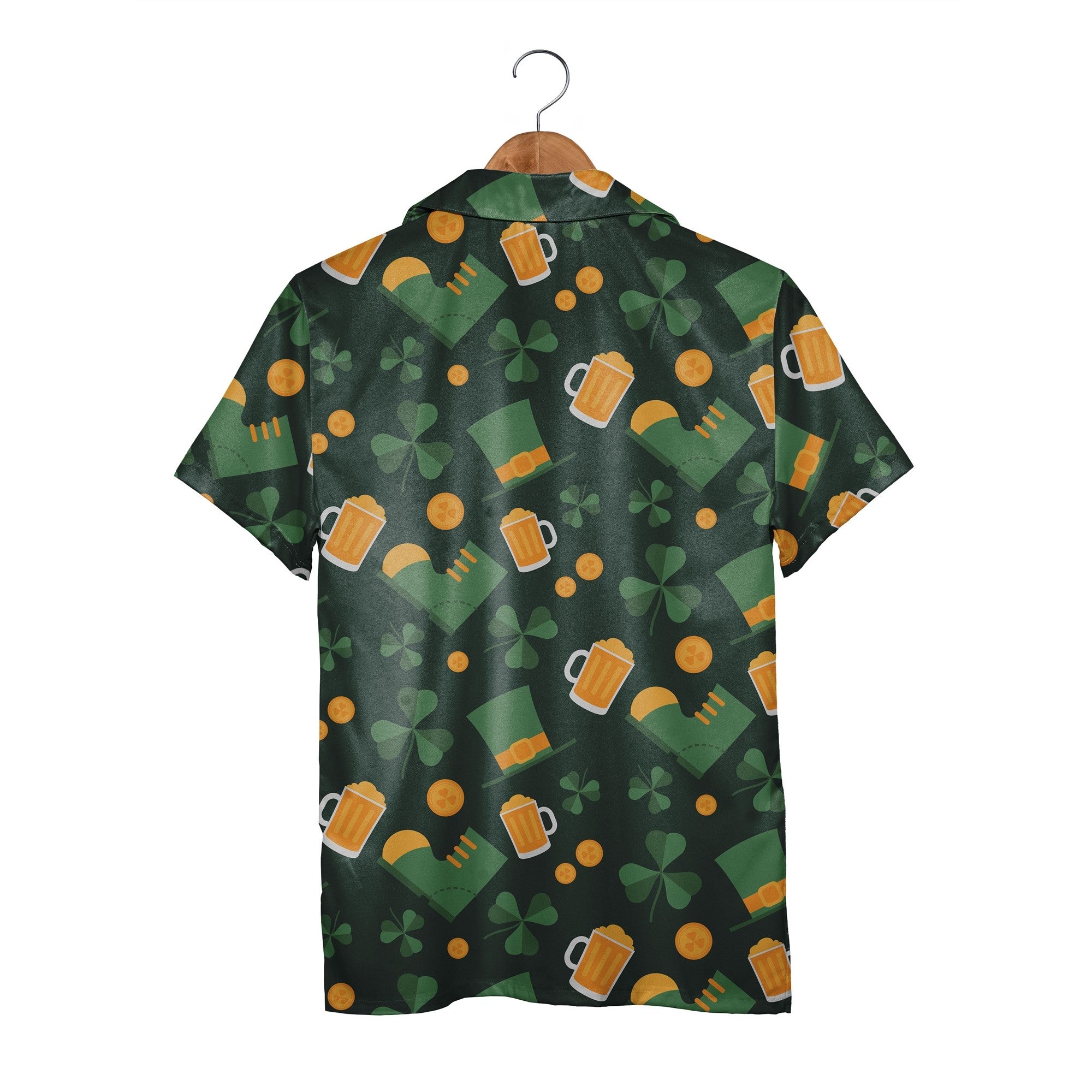 Irish Celebration Hawaiian Shirt with Teal Green Beer Mugs and Gold Coins