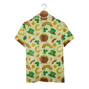 Irish Gnome Hawaiian Shirt with Bearded Characters Shamrocks and Beer Mugs