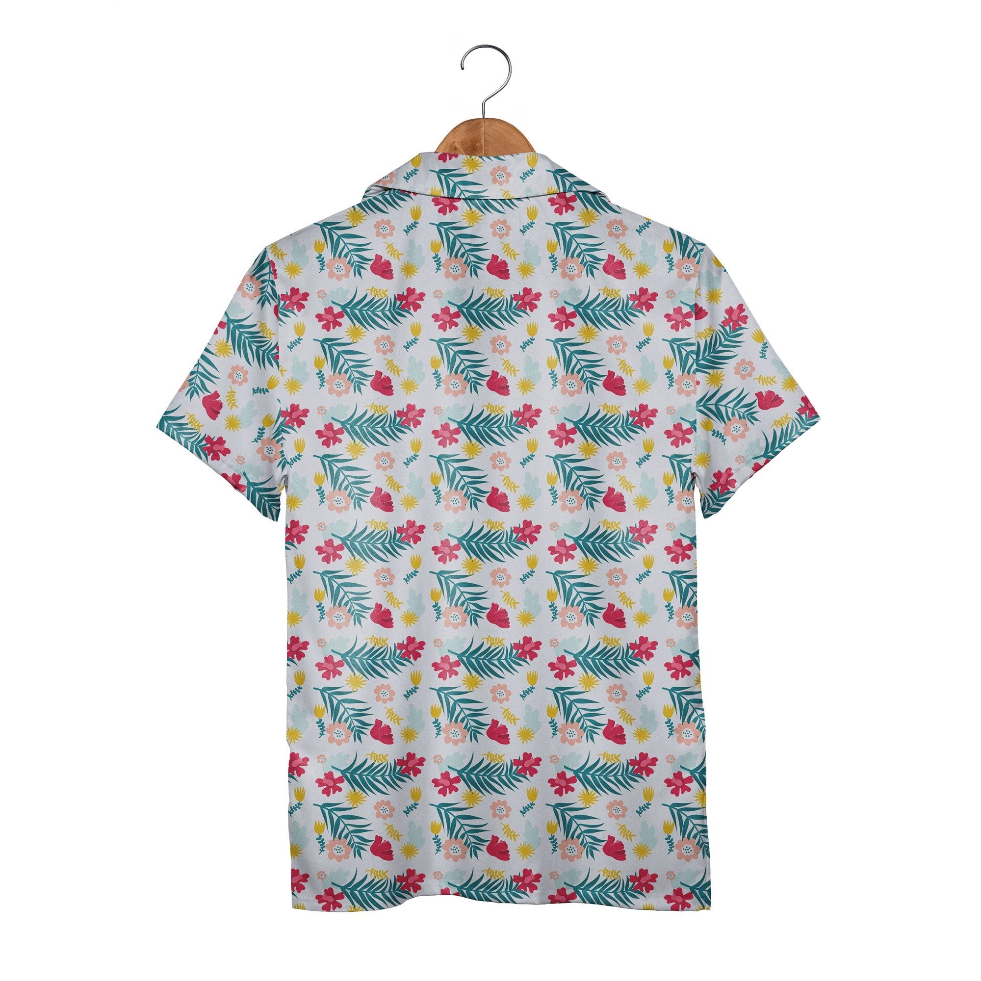 Island Bouquet Hawaiian Shirt in Teal Fuchsia and Golden Florals