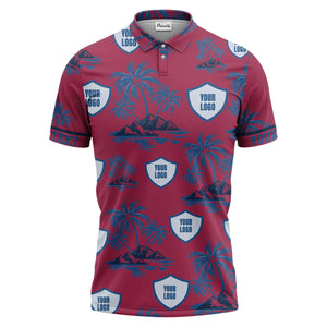 island oasis palm trees & shield logos navy blue tropical polo shirt