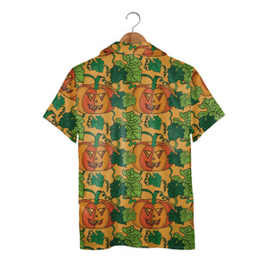 Jack-o-Lantern Hawaiian Shirt with Vines and Leaves on Orange