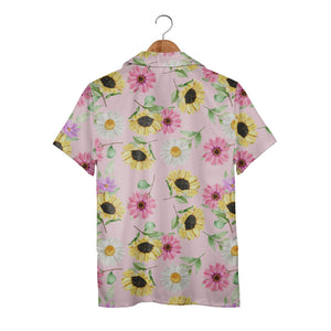 Joyful Sunflower and Pink Gerbera Hawaiian Shirt on Pastel Pink