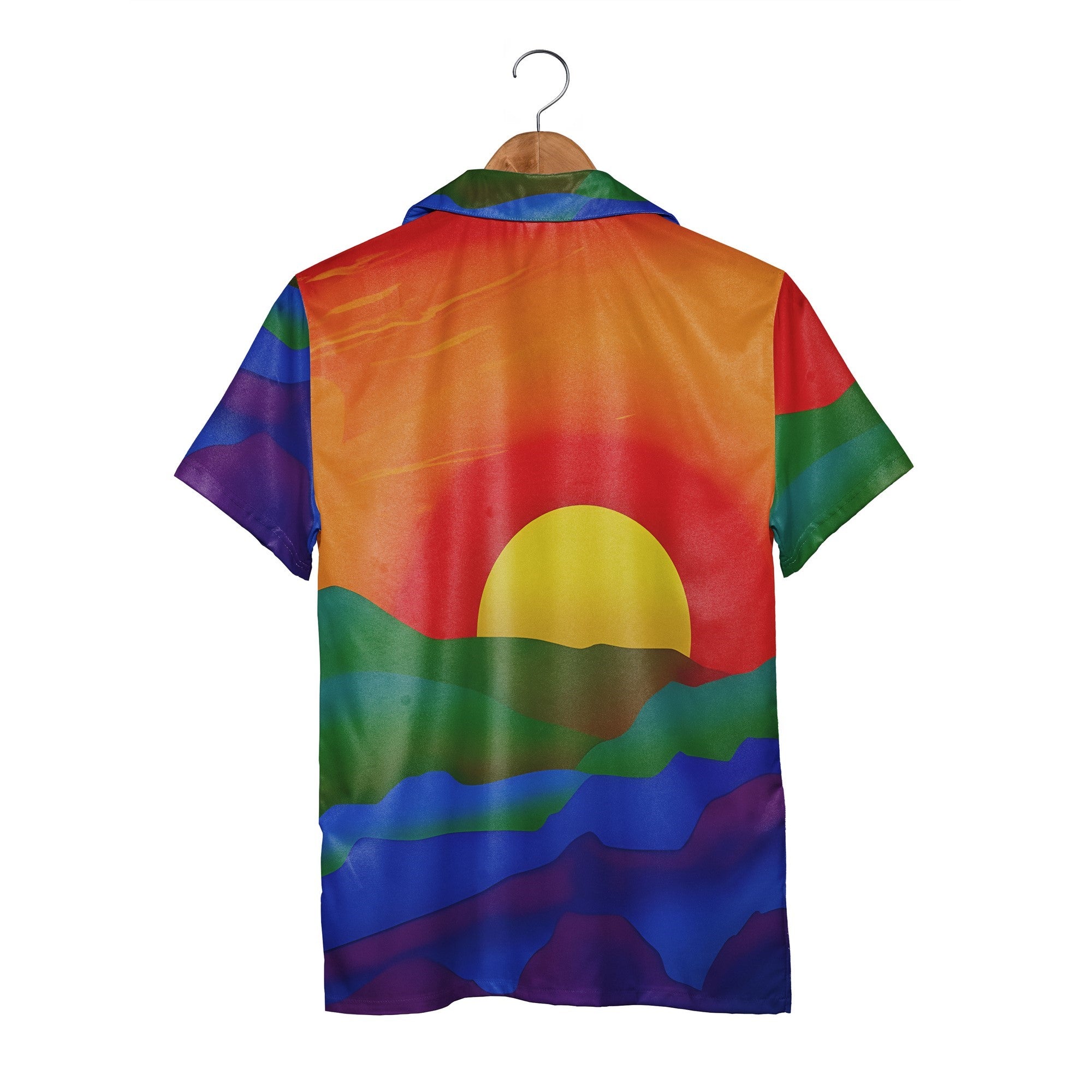 Layered Horizon Hawaiian Shirt with Mountain to Ocean Gradient Design