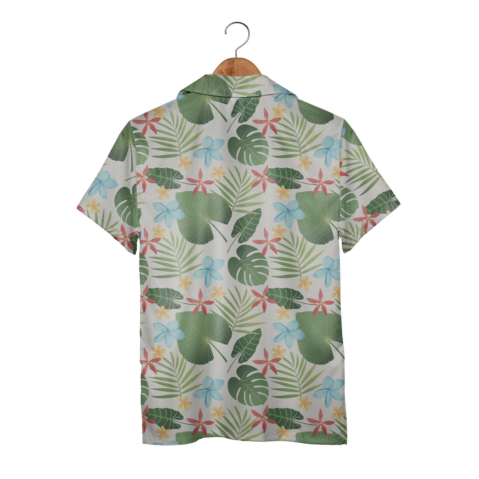 Light Beige Speckled Monstera Hawaiian Shirt with Alocasia and Star Flowers