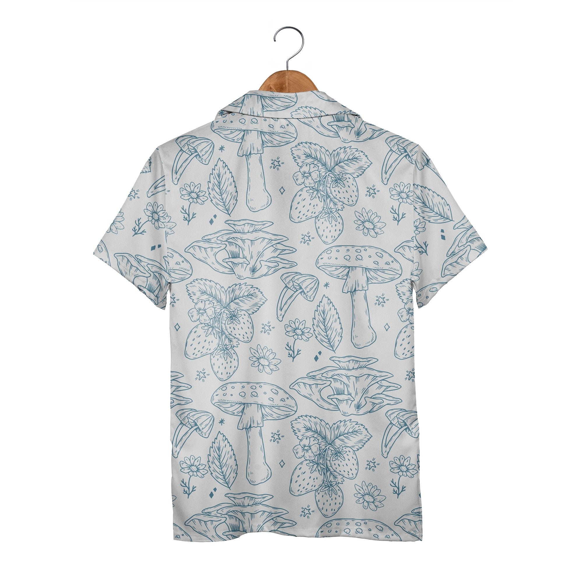 Line Art Mushroom Hawaiian Shirt with Strawberries and Stars