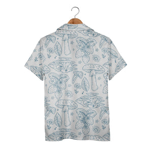 Line Art Mushroom Hawaiian Shirt with Strawberries and Stars