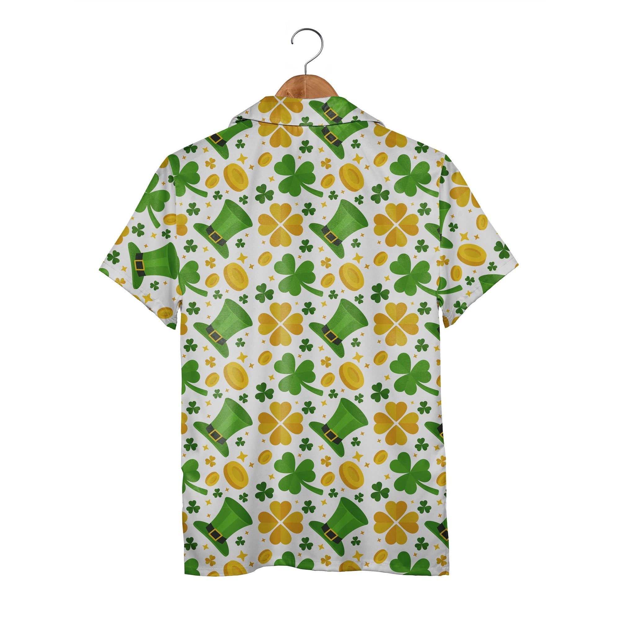 Lucky Clover Hawaiian Shirt with Leprechaun Hats and Golden Coins