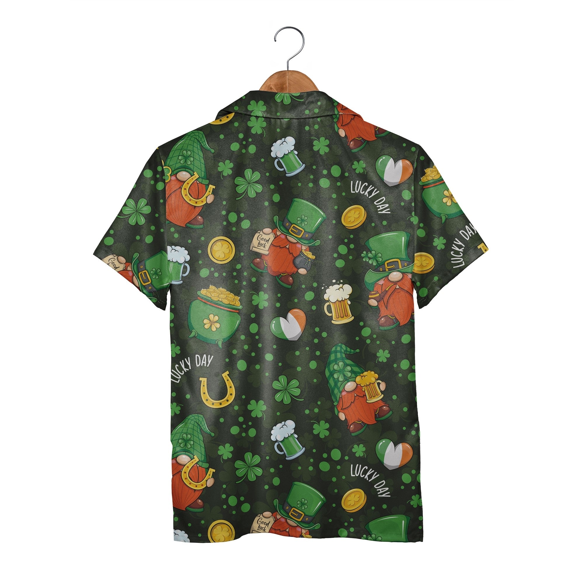 Lucky St Patricks Day Hawaiian Shirt with Pot of Gold and Rainbow