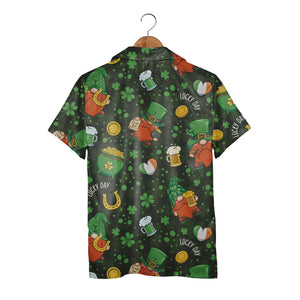 Lucky St Patricks Day Hawaiian Shirt with Pot of Gold and Rainbow