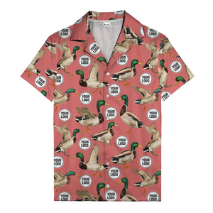 mallard ducks in flight hawaiian shirt with custom logo repeat pattern men's