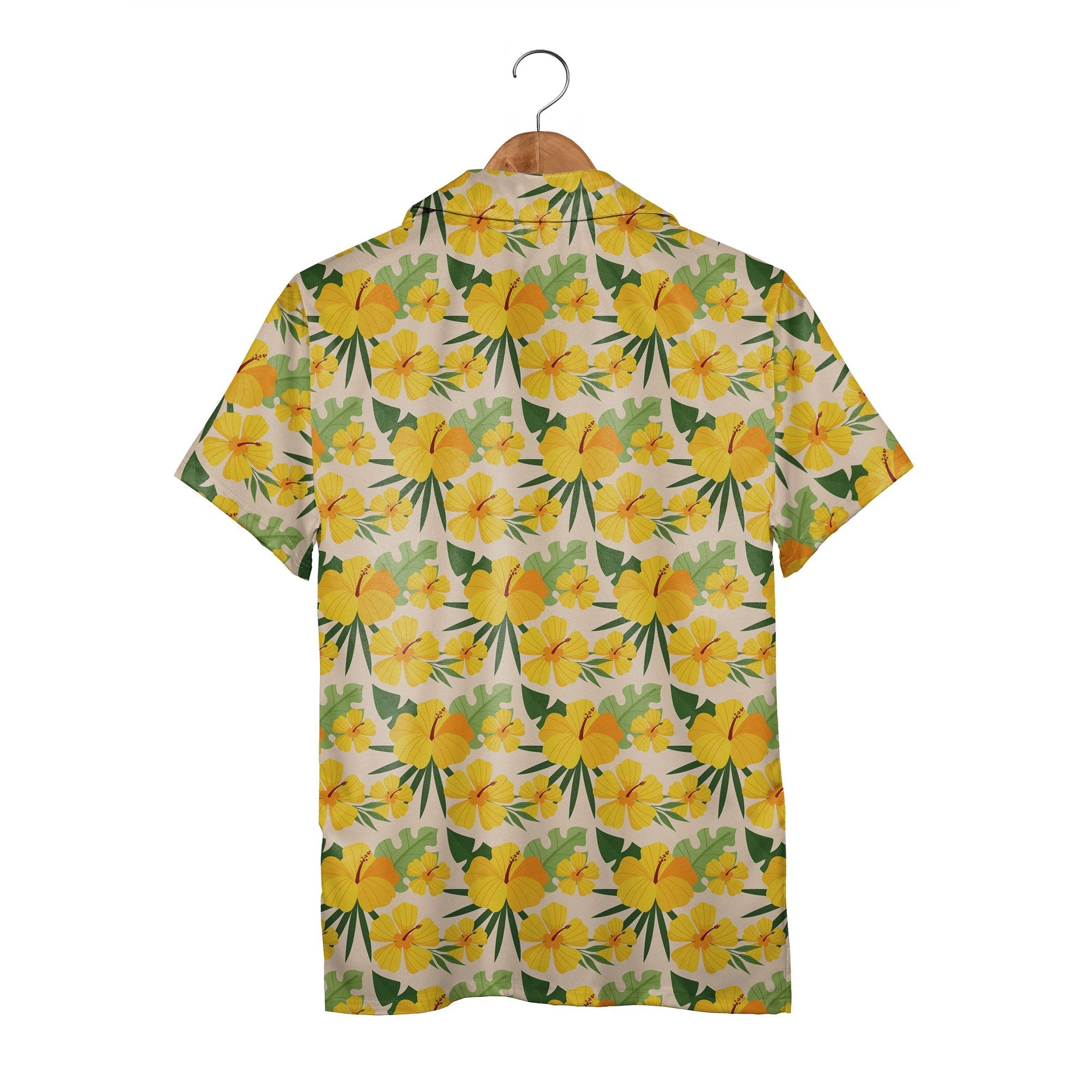 Marigold Sunrise Hawaiian Shirt with Crimson Hibiscus Florals