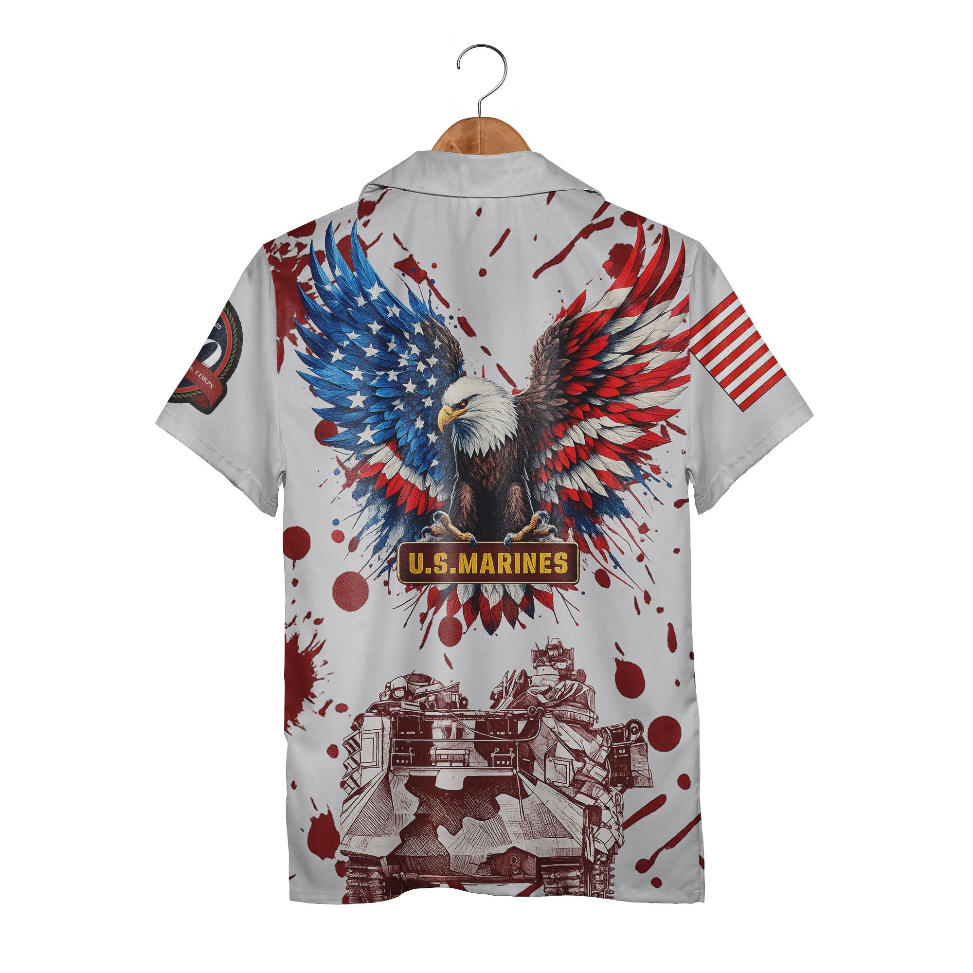Marine Corps Patriotic Hawaiian Shirt - Eagle American Flag Tank & Camo Design