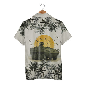 Military Armored Vehicle Tropical Hawaiian Shirt – Sunset & Palm Trees