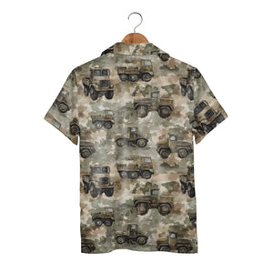 Military Truck & Army Vehicle Camo Hawaiian Shirt – Rugged Patriotic Style