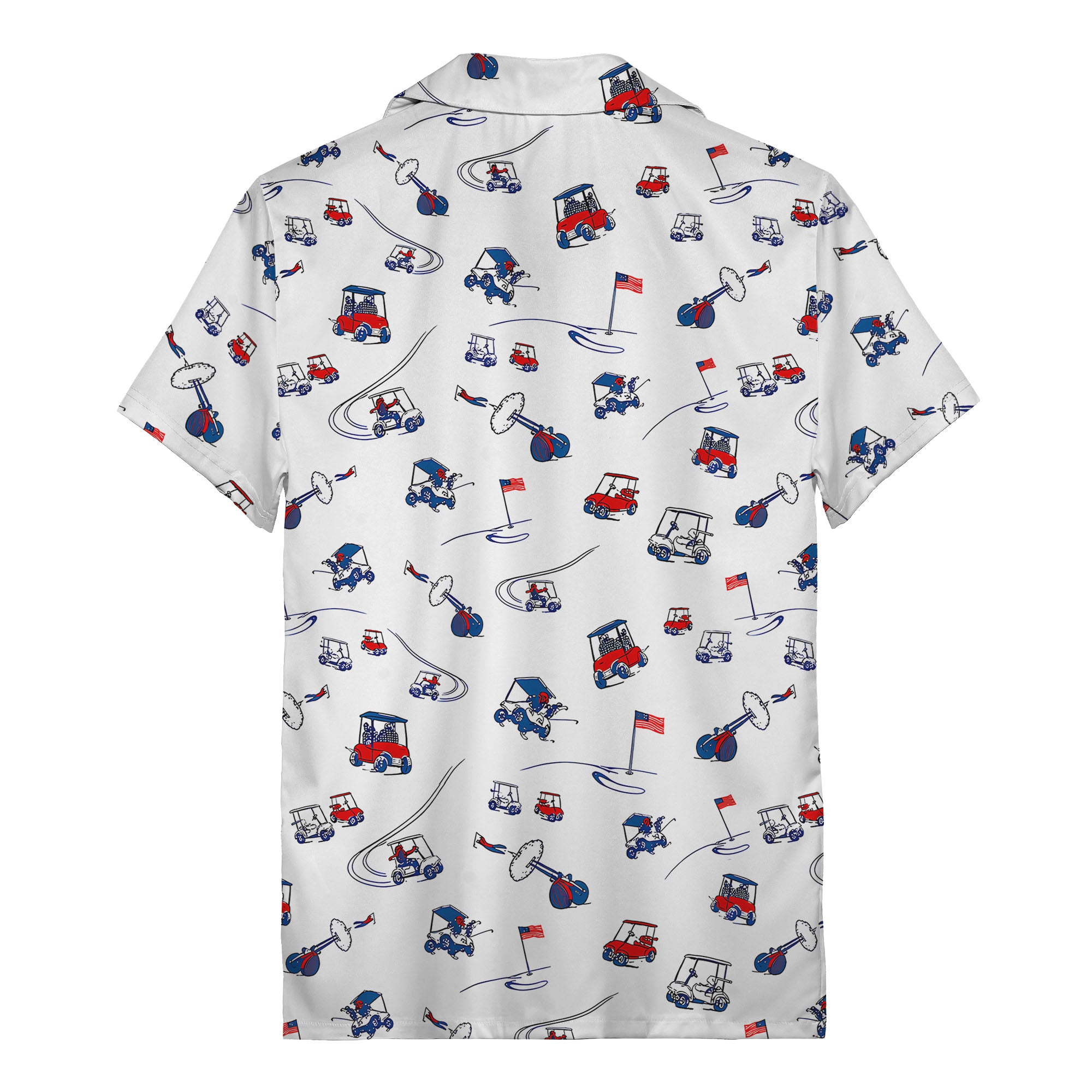 miniature golf carts clubs & flags illustrated hawaiian shirt for men