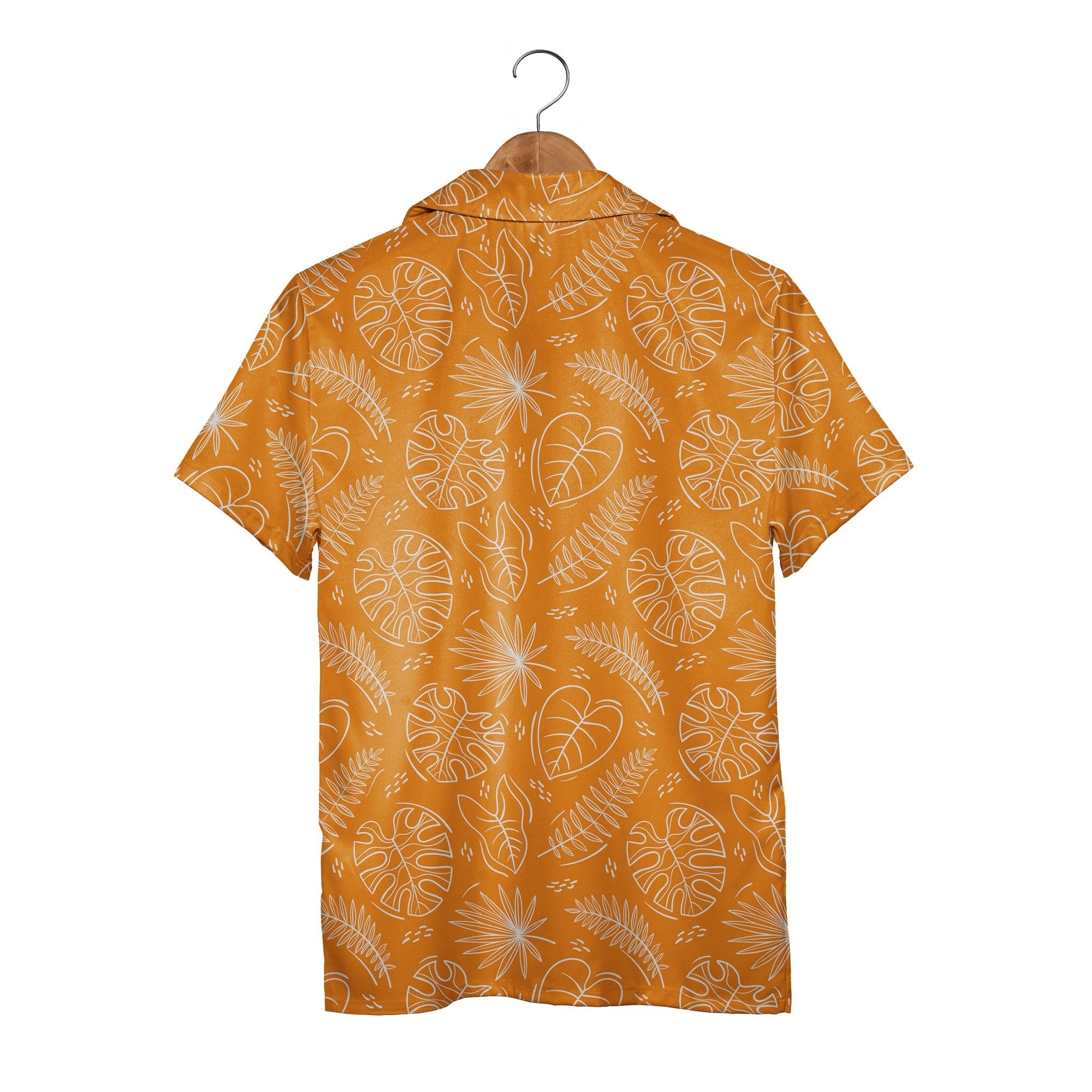Minimalist Monstera Line Art Hawaiian Shirt in Vibrant Orange